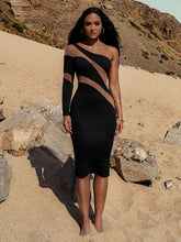 Load image into Gallery viewer, One Shoulder Mesh Sheer Midi
