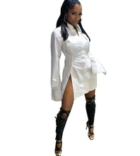 Load image into Gallery viewer, Button Split White Long Sleeve Shirt Dress
