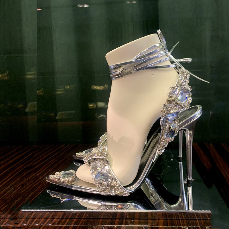 Metallic Crystal Ankle-Tie Runway