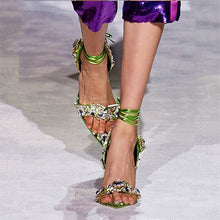 Load image into Gallery viewer, Metallic Crystal Ankle-Tie Runway
